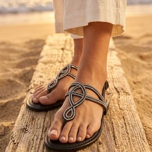 Chic Black Beaded Sandals